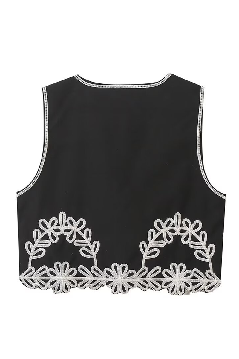 Tamara® | Abiti a due pezzi casual con scollo a V senza maniche ricamati in tinta unita a contrasto