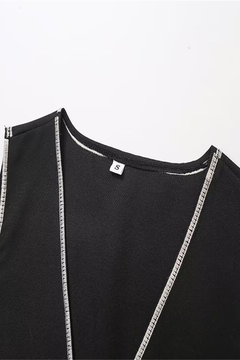 Tamara® | Abiti a due pezzi casual con scollo a V senza maniche ricamati in tinta unita a contrasto
