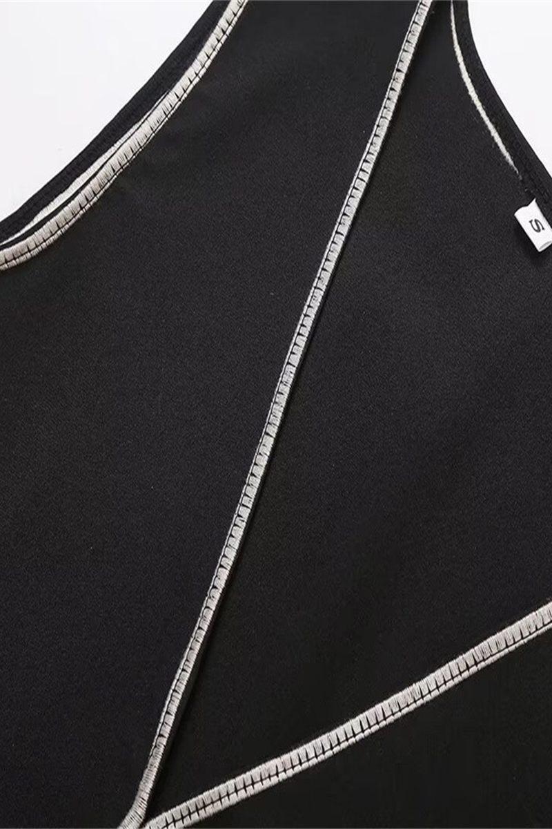 Tamara® | Abiti a due pezzi casual con scollo a V senza maniche ricamati in tinta unita a contrasto
