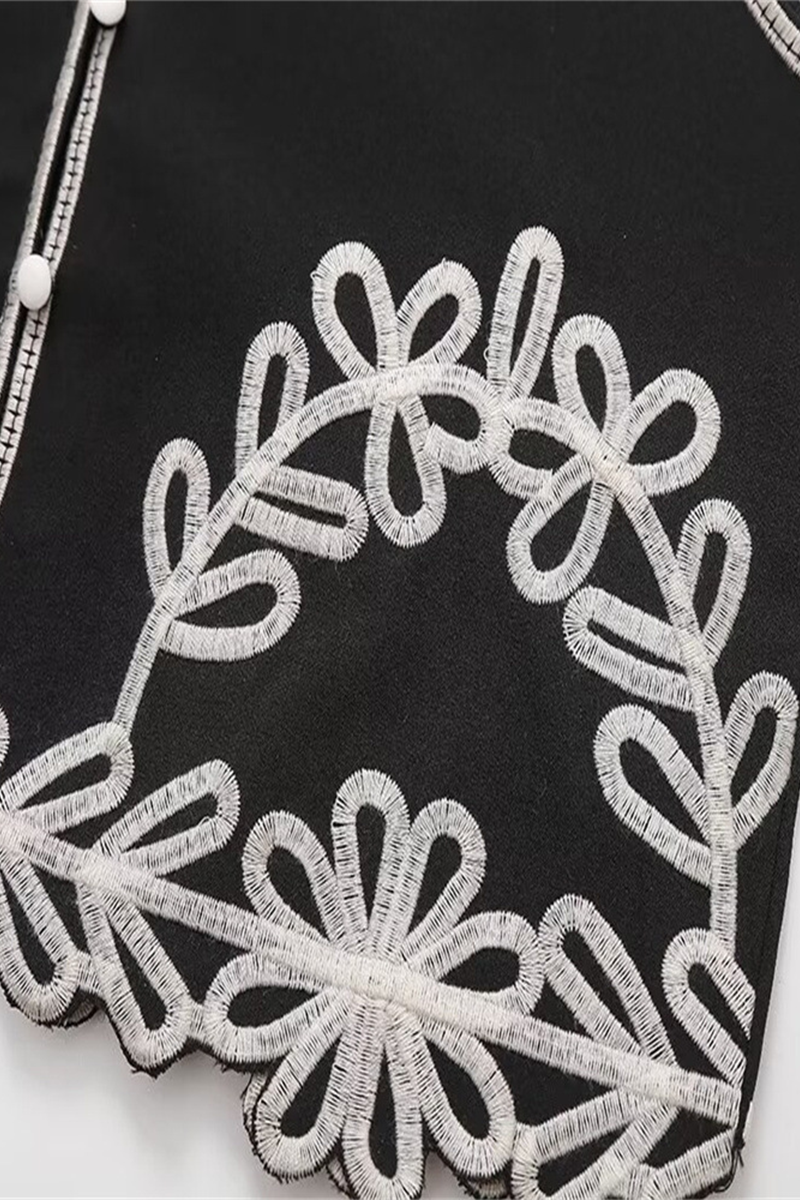 Tamara® | Abiti a due pezzi casual con scollo a V senza maniche ricamati in tinta unita a contrasto