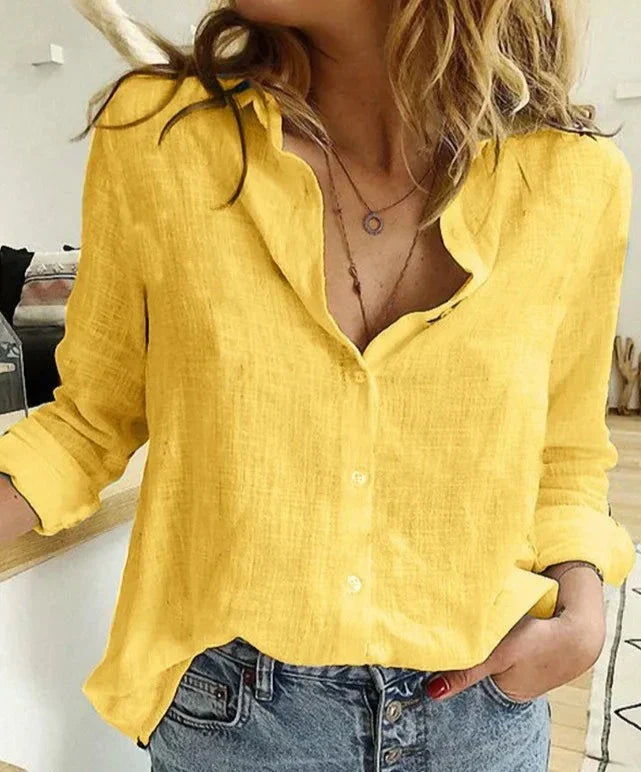Rosa® | Camicia da donna elegante e casual a maniche lunghe, realizzata in cotone e lino