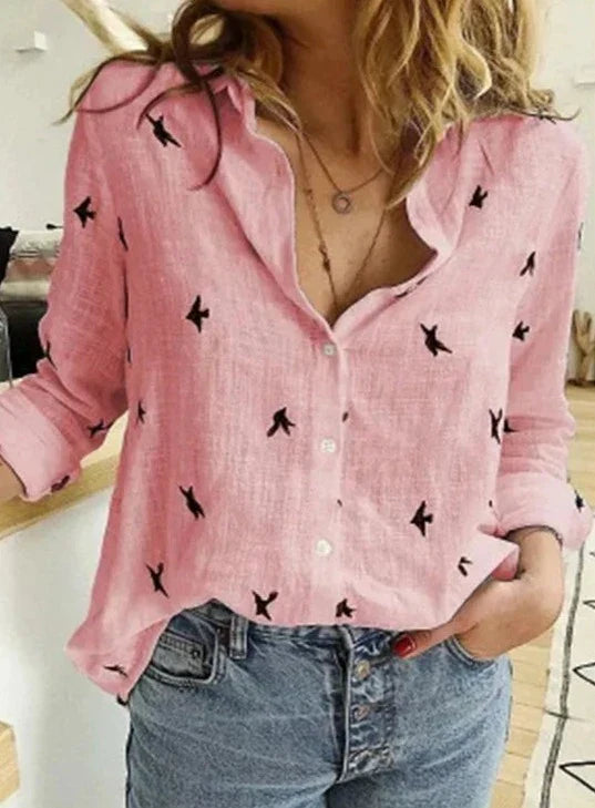 Rosa® | Camicia da donna elegante e casual a maniche lunghe, realizzata in cotone e lino