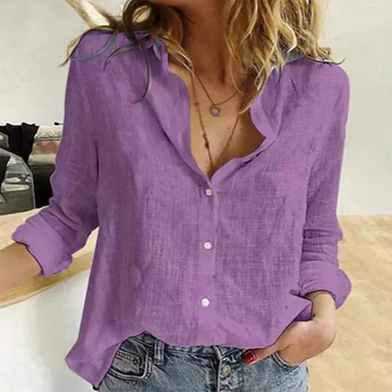 Rosa® | Camicia da donna elegante e casual a maniche lunghe, realizzata in cotone e lino