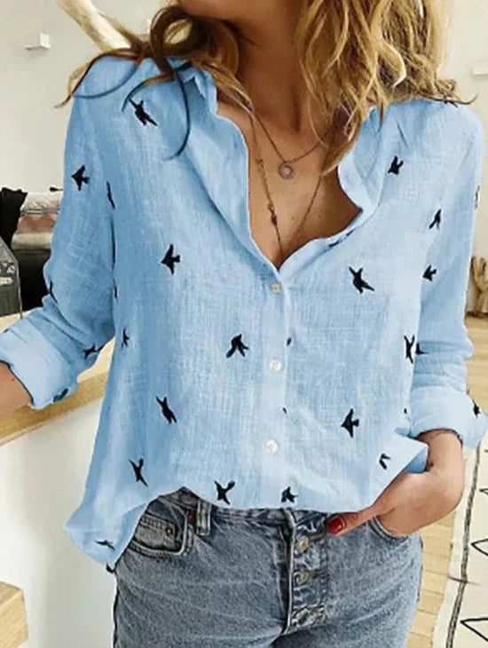 Rosa® | Camicia da donna elegante e casual a maniche lunghe, realizzata in cotone e lino