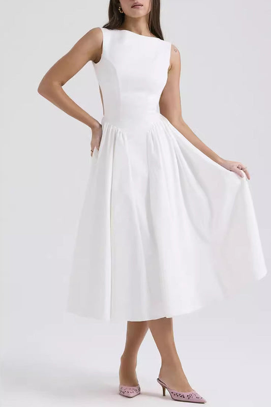 Rebecca® | Abiti eleganti, semplici, semplici, senza schienale, senza maniche con scollo a O