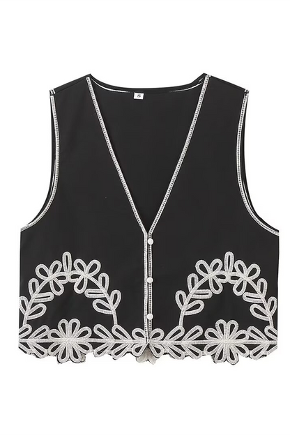 Tamara® | Abiti a due pezzi casual con scollo a V senza maniche ricamati in tinta unita a contrasto