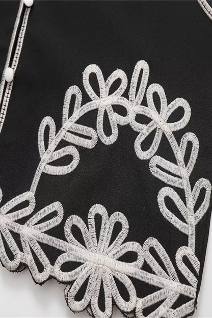 Tamara® | Abiti a due pezzi casual con scollo a V senza maniche ricamati in tinta unita a contrasto