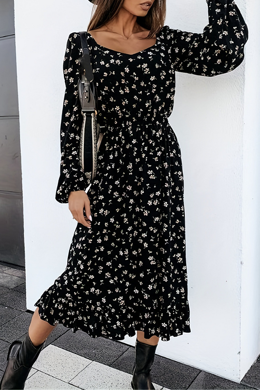 Reina® | Abiti a trapezio con scollo a V eleganti patchwork floreali quotidiani